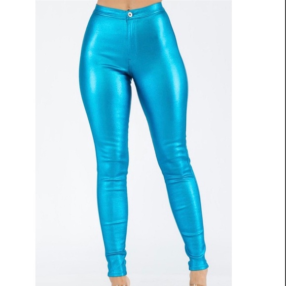Turquoise Iridescent Metallic Jeans - Picture 1 of 1